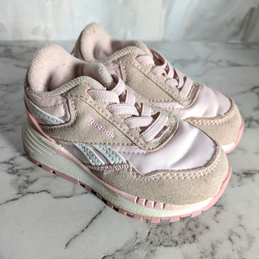 Reebok Pink and Cream Retro‎ Sneakers with Suede and Mesh